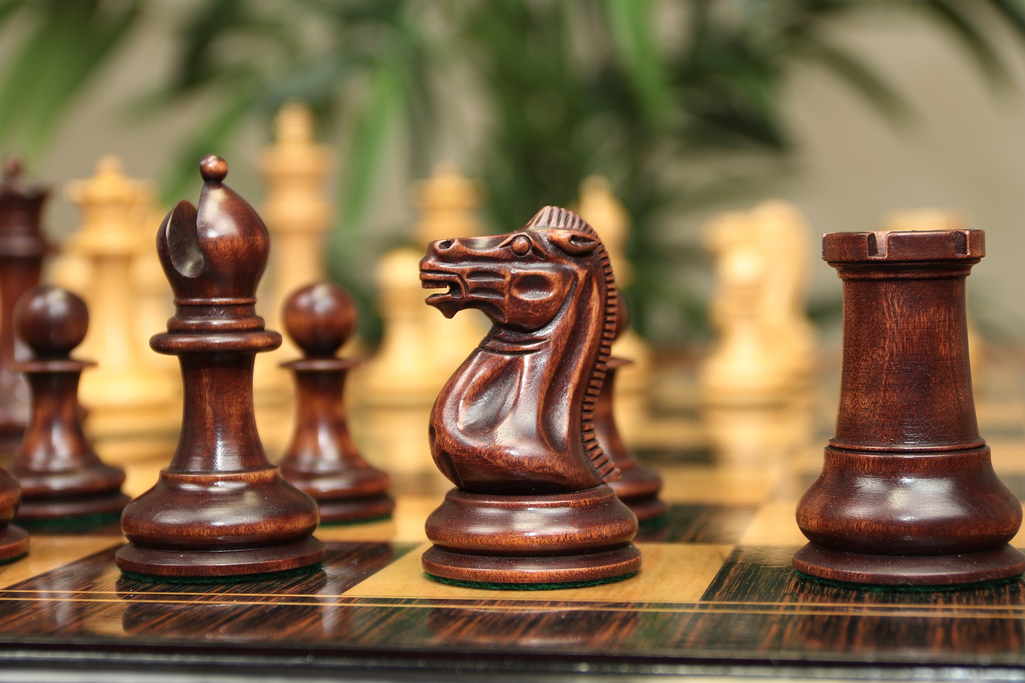 Nathaniel 1849 Reproduction Vintage 4.4" Chess Pieces Natural/Mahogany Stained Boxwood