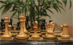 B & Company Reproduced Staunton 4.4" Chess Set in Distressed Boxwood and Ebony