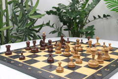 Reproduction Vintage 1930 German Knubbel 3.5" Chess Set in Distressed & Mahogany Gilded Box wood