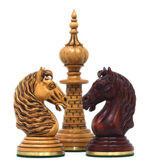 Anglo-Persian Artisan Series 4.75" Luxury Chess set by Mandeep Saggu in Distressed/Mahogany Stained Boxwood