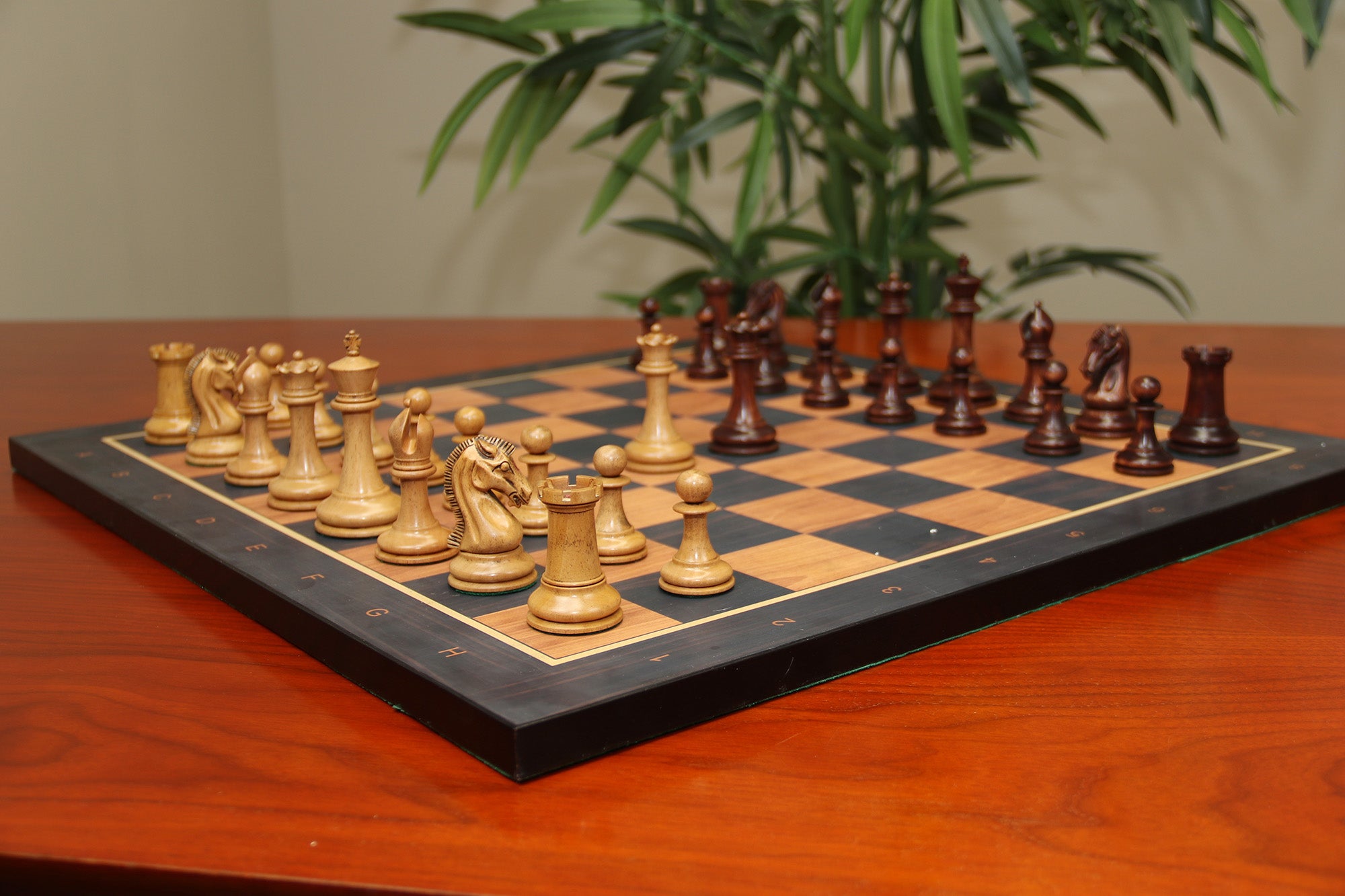 Commemorative Signature Series 3.625" Staunton Chessmen by MANDEEP SAGGU in Distressed/ Mahogany Stained Boxwood