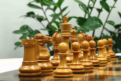 Reproduction BCC 1900-01 Edition Staunton Stroud Club Size 4.4" Antiqued Boxwood & Ebony Chessmen