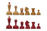 Reproduction Vintage 1930 German Knubbel 3.5" Chess Set in Natural & Red Gilded Box wood