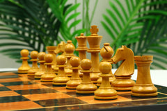 Henri Chavet Reproduced Chess Set in Aged Antiqued and Mahogany Gilded Boxwood- 3.75" King Height