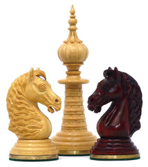 Anglo-Persian Artisan Series Luxury 4.75" Chess set by Mandeep Saggu in African Padouk and Natural Boxwood