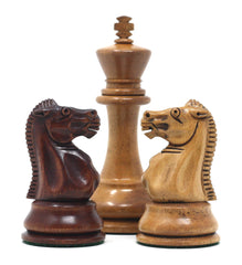 Jaques Zukertort 1875 Reproduction Library 3.5" Chessmen in Distressed/Mahogany Gilded Boxwood