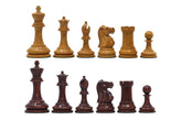Jaques Zukertort 1875 Reproduction Library 3.5" Chessmen in Original Aged Antique Look/Mahogany Gilded Boxwood