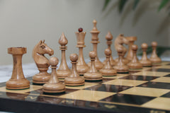 Soviet USSR 1970 Reproduced 4" Chess set in Distressed and Mahogany Stained Boxwood