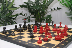 Reproduction Vintage 1930 German Knubbel 3.5" Chess Set in Ebonised & Red Gilded Box wood
