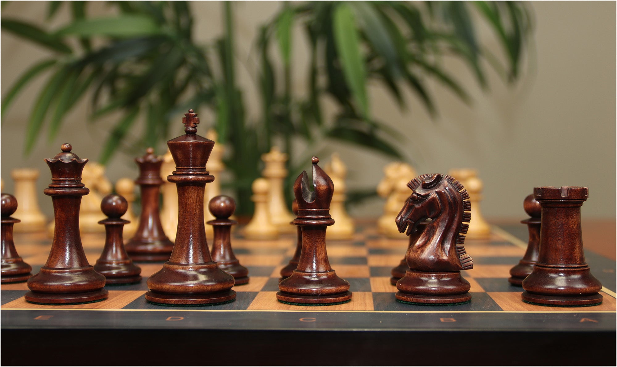 Commemorative Signature Series 3.625" Staunton Chessmen by MANDEEP SAGGU in Non-Antiqued/ Mahogany Stained Boxwood