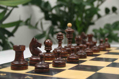 Reproduction Vintage 1930 German Knubbel 3.5" Chess Set in Natural & Mahogany Gilded Box wood