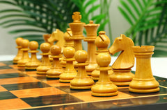 Henri Chavet Reproduced Chess Set in Ebony & Aged Antiqued Boxwood- 3.75" King Height