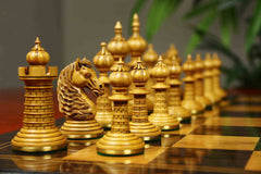 Anglo-Persian Artisan Series 4.75" Luxury Chess set by Mandeep Saggu in Distressed Boxwood and Ebony