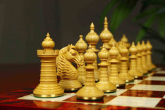Anglo-Persian Artisan Series Luxury 4.75" Chess set by Mandeep Saggu in African Padouk and Natural Boxwood