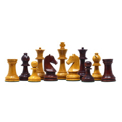 Henri Chavet Reproduced Chess Set in Aged Antiqued and Mahogany Gilded Boxwood- 3.75" King Height