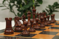 Jaques Zukertort 1875 Reproduction Library 3.5" Chessmen in Original Aged Antique Look/Mahogany Gilded Boxwood