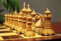Anglo-Persian Artisan Series 4.75" Luxury Chess set by Mandeep Saggu in Distressed/Mahogany Stained Boxwood