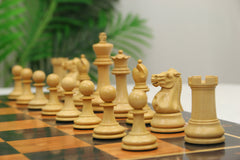 Jaques Zukertort 1875 Reproduction Library 3.5" Chessmen in Natural/Mahogany Gilded Boxwood