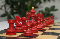 Reproduction Vintage 1930 German Knubbel 3.5" Chess Set in Original Vintage Look and Red Gilded Box wood
