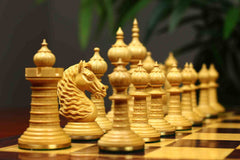 Anglo-Persian Artisan Series 4.75" Luxury Chess set by Mandeep Saggu in Mahogany Stained and Natural Boxwood