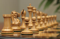B & Company Reproduced Staunton 4.4" Chess Set in Distressed Boxwood and Ebony