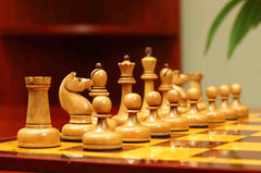1962 Soviet Championship Historical Reproduced Tal Chess set 4" - Distressed and Mahogany Stained Boxwood