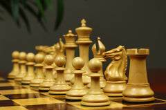 1851-52 Early 2880 Jaques of London Reproduced Vintage 4.4" Chess set Natural Boxwood & Mahogany Stained Boxwood wood