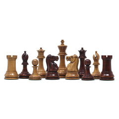 Jaques Zukertort 1875 Reproduction Library 3.5" Chessmen in Distressed/Mahogany Gilded Boxwood