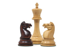 The Jaques Tournament Anderssen “Drop-Jaw” Replica Chessmen Natural & Mahogany Gilded Boxwood– 4.4" King