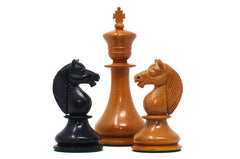 1830 Dublin Style Reproduced Historical Chess Set - 3.75" King Height in Antiqued Boxwood & Ebony Wood