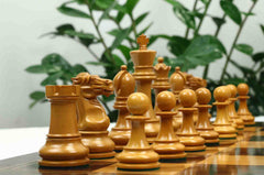 Reproduction BCC 1900-01 Edition Staunton Stroud Club Size 4.4" Antiqued Boxwood & Ebony Chessmen