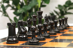 Jaques Zukertort 1875 Reproduction Library 3.5" Chessmen in Lacquered Antiqued Boxwood/Ebony