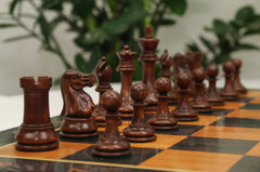 Jaques Zukertort 1875 Reproduction Library 3.5" Chessmen in Distressed/Mahogany Gilded Boxwood