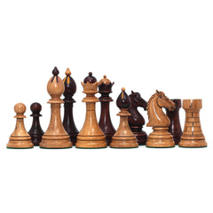 THE 1951-1954 "ČESKÁ KLUBOVKA" FIDE TOURNAMENT CZECH REPRODUCED CHESSMEN IN DISTRESSED/MAHOGANY STAINED BOXWOOD - 4.0" KING
