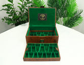 Brown Leatherette Chess Presentation Coffer with straight compartments for 4.125" to 4.4" Chess Pieces