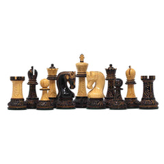 Leningrad Series 4" Luxury Staunton Chess Set in Lacquered Black Burnt Boxwood