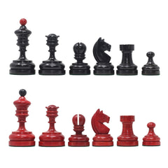 Reproduction Vintage 1930 German Knubbel 3.5" Chess Set in Ebonised & Red Gilded Box wood