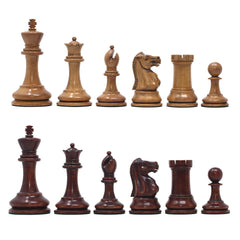 Jaques Zukertort 1875 Reproduction Library 3.5" Chessmen in Distressed/Mahogany Gilded Boxwood