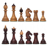 THE 1951-1954 "ČESKÁ KLUBOVKA" FIDE TOURNAMENT CZECH REPRODUCED CHESSMEN IN  DISTRESSED/MAHOGANY STAINED BOXWOOD - 4.0" KING