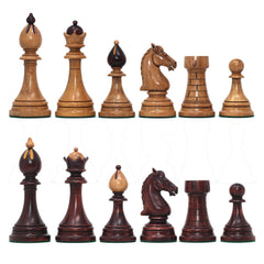 THE 1951-1954 "ČESKÁ KLUBOVKA" FIDE TOURNAMENT CZECH REPRODUCED CHESSMEN IN DISTRESSED/MAHOGANY STAINED BOXWOOD - 4.0" KING