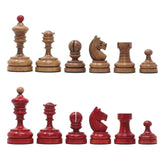 Reproduction Vintage 1930 German Knubbel 3.5" Chess Pieces in Distressed and Red Gilded Box wood