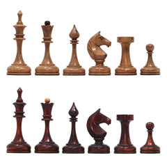 Soviet USSR 1970 Reproduced 4" Chess set in Distressed and Mahogany Stained Boxwood