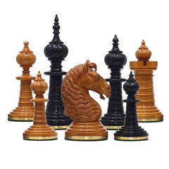 Anglo-Persian Artisan Series 4.75" Luxury Chess set by Mandeep Saggu in Ebony and Antiqued Boxwood