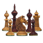 Anglo-Persian Artisan Series 4.75" Luxury Chess set by Mandeep Saggu in Distressed/Mahogany Stained Boxwood