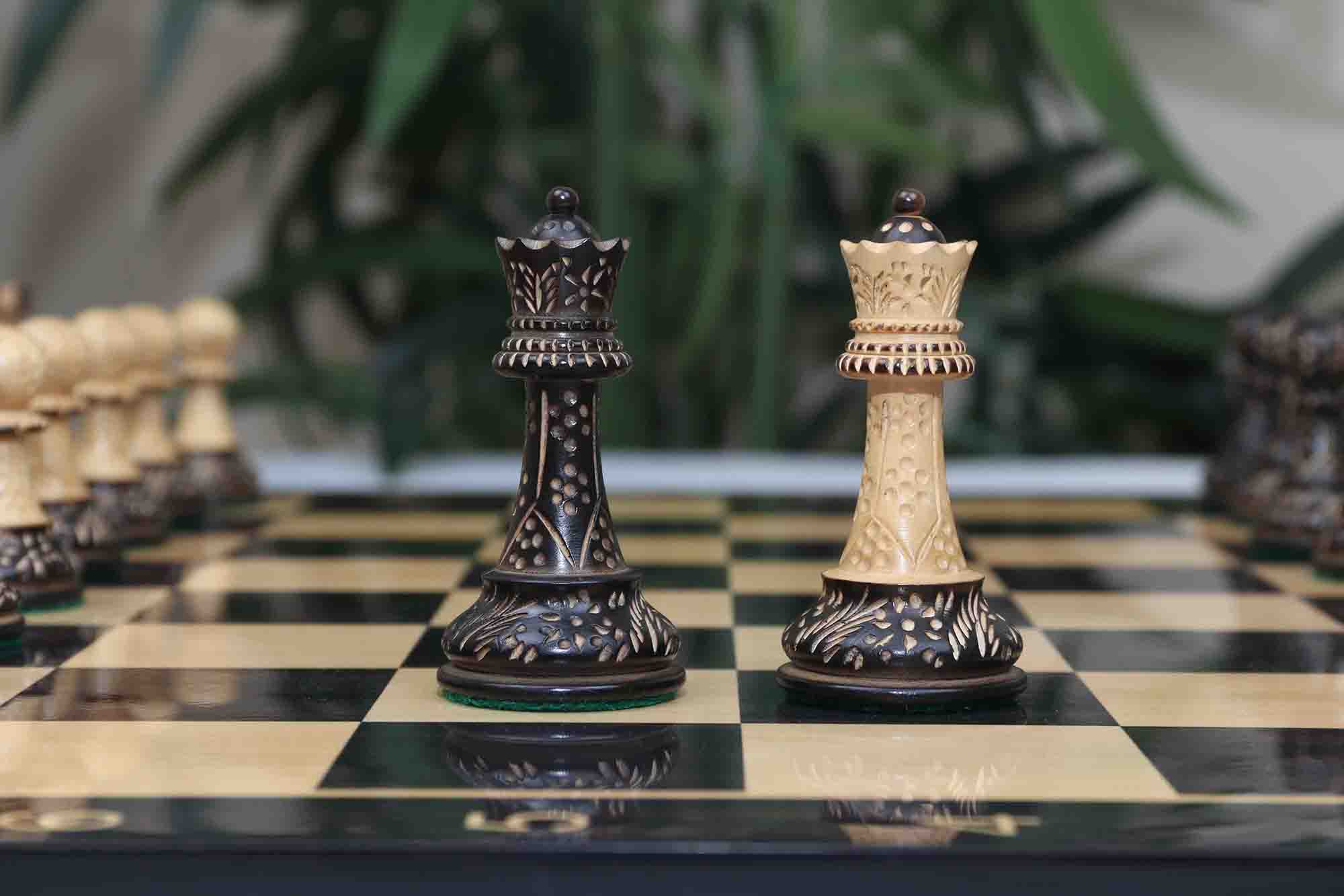 Leningrad Series 4" Luxury Staunton Chess Set in Burnt Boxwood
