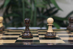 Leningrad Series 4" Luxury Staunton Chess Set in Lacquered Burnt Boxwood