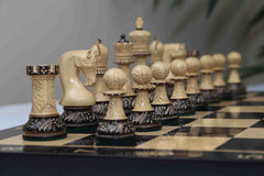 Leningrad Series 4" Luxury Staunton Chess Set in Burnt Boxwood