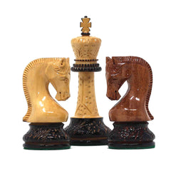 Leningrad Series 4" Luxury Staunton Chess Set in Lacquered Burnt Gold Rosewood & Boxwood