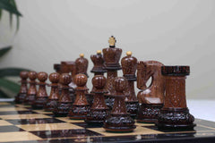 Zagreb '59 Series Luxury Chessmen in Lacquered Burnt Golden Rose/ Boxwood - 3.75" King Height