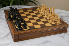 Chess Board with Chess Pieces Storage in Walnut